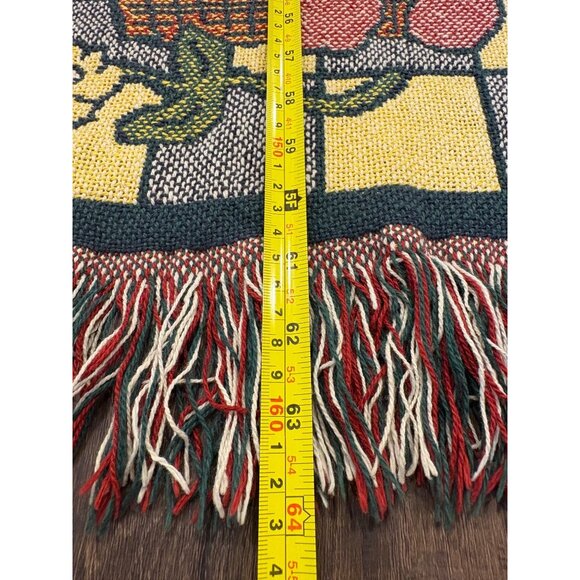 Farm Animal Woven Tapestry Throw Blanket Fringed  63" x 48" Bunny Cow Chicken Vt - Picture 5 of 6